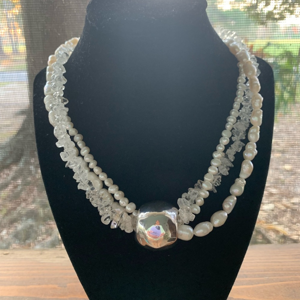 Sterling silver and freshwater pearl multi-strand necklace